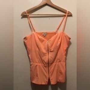 Y2K Guess Orange Spaghetti Strap Top XL Zipper Smocked